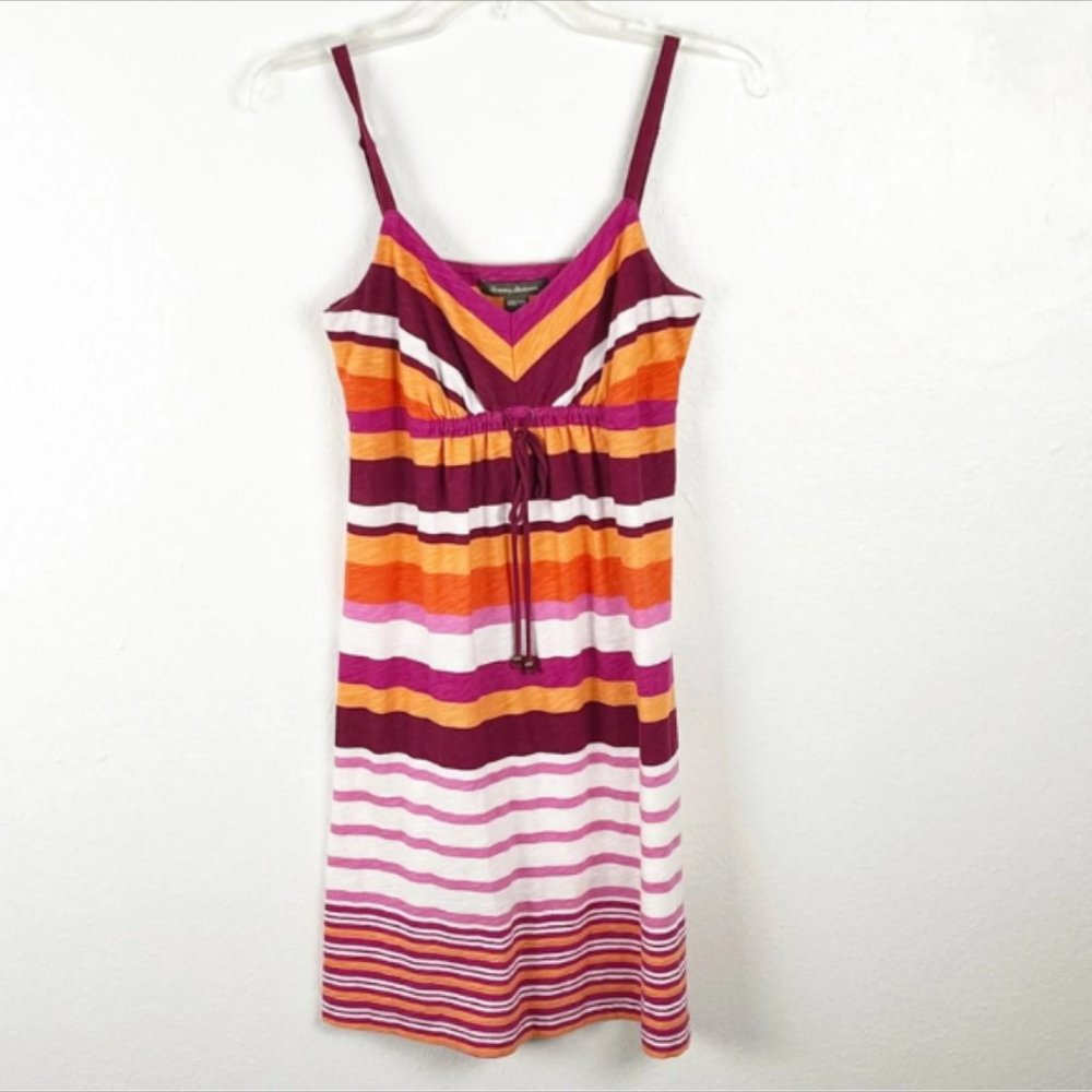 100% Cotton Striped V-Neck Adjustable Straps Dress, Size XXS